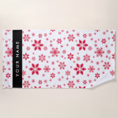 Rode sneeuwvlokken, Jouw naam, Personaliseren Strandlaken (Voorkant)