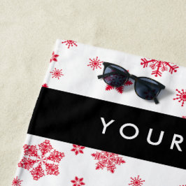 Rode sneeuwvlokken, Jouw naam, Personaliseren Strandlaken