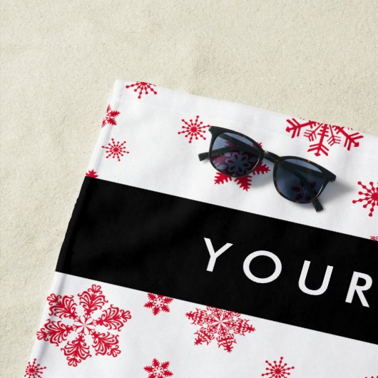 Rode sneeuwvlokken, Jouw naam, Personaliseren Strandlaken (In situ)