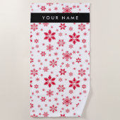 Rode sneeuwvlokken, Jouw naam, Personaliseren Strandlaken (Voorkant)