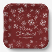 Rode sneeuwvlokken kerstfeest papieren bordje (Voorkant)