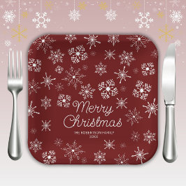Rode sneeuwvlokken kerstfeest papieren bordje
