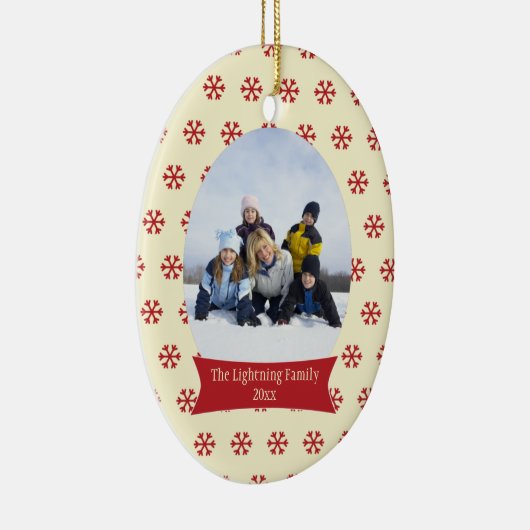 Rode sneeuwvlokken kerstfeestfoto-versiering keramisch ornament (Rechts)