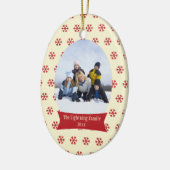 Rode sneeuwvlokken kerstfeestfoto-versiering keramisch ornament (Links)