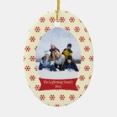 Rode sneeuwvlokken kerstfeestfoto-versiering keramisch ornament (Voorkant)