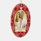 Rode sneeuwvlokken kerstfeestfoto-versiering keramisch ornament (Rechts)