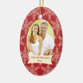 Rode sneeuwvlokken kerstfeestfoto-versiering keramisch ornament (Links)