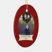 Rode sneeuwvlokken kerstfeestfoto-versiering keramisch ornament (Rechts)