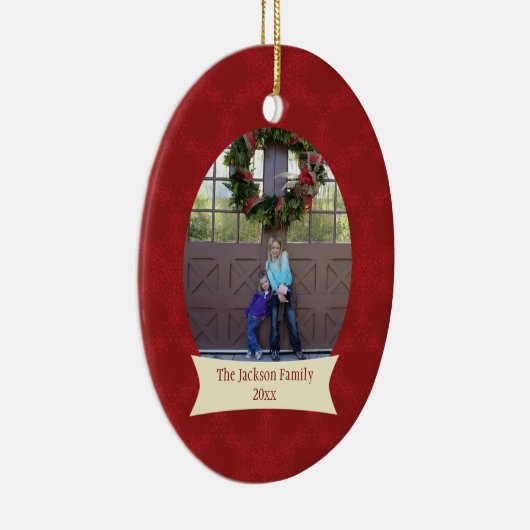 Rode sneeuwvlokken kerstfeestfoto-versiering keramisch ornament (Rechts)