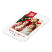 Rode Sneeuwvlokken Label Vrolijke Kerstfoto Magneet (Linkerzijde)