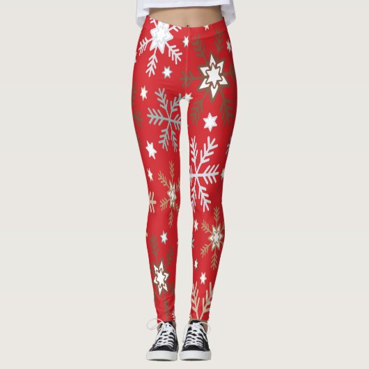 Rode Sneeuwvlokken Leggings (Voorkant)