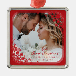 Rode Sneeuwvlokken Lijst Moderne Vakantie Trouwfot Metalen Ornament