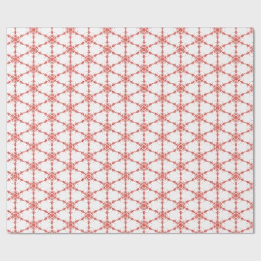 Rode sneeuwvlokken op wit cadeaupapier (Vlak)