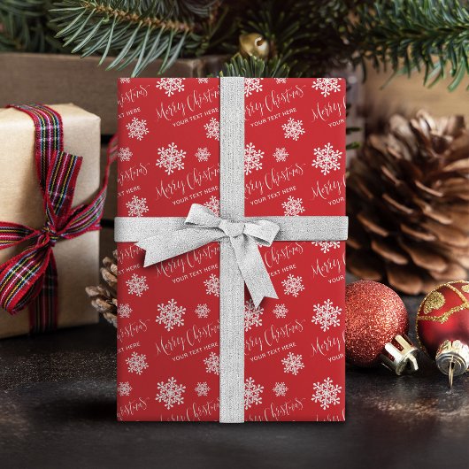 Rode Sneeuwvlokken Prettig Kerstmis Schrift Aangep Cadeaupapier