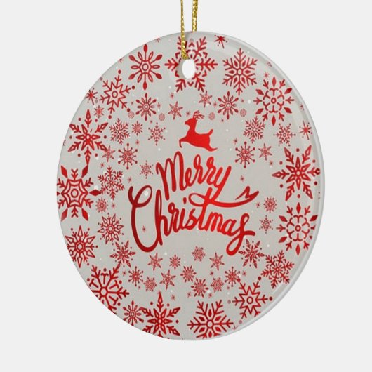 Rode Sneeuwvlokken Rendier Vrolijk Kerstfeest Orna Keramisch Ornament (Links)