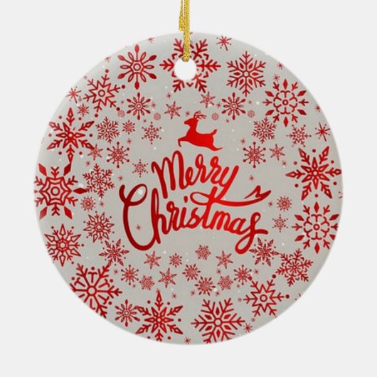 Rode Sneeuwvlokken Rendier Vrolijk Kerstfeest Orna Keramisch Ornament (Achterkant)