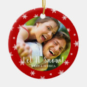 Rode sneeuwvlokken rond Kerstmis Keramisch Ornament (Voorkant)