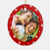 Rode sneeuwvlokken rond Kerstmis Keramisch Ornament (Links)