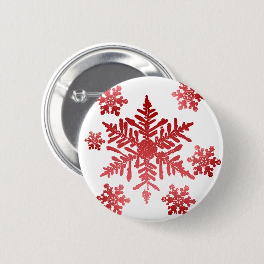 Rode sneeuwvlokken ronde button 5,7 cm (Voorkant /achterkant)