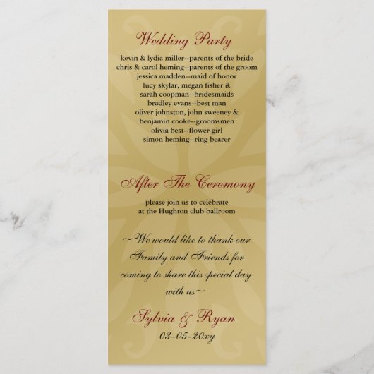 rode sneeuwvlokken winter bruiloft programma programmakaart (Achterkant)