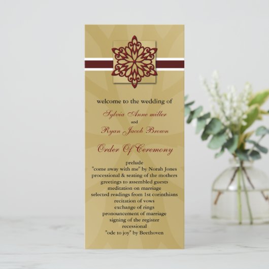 rode sneeuwvlokken winter bruiloft programma programmakaart (Staand voorkant)