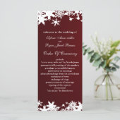 rode sneeuwvlokken winter bruiloft programma programmakaart (Staand voorkant)