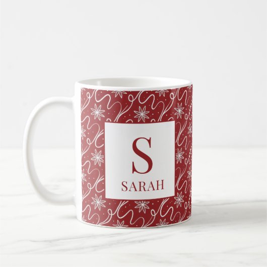 Rode Sneeuwvlokkrul Monogram Naam Koffiemok (Links)