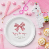Rode Snoep Stripe Bow Gepersonaliseerde Vakantie P Papieren Bordje (Feest)