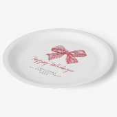 Rode Snoep Stripe Bow Gepersonaliseerde Vakantie P Papieren Bordje (Gekanteld)