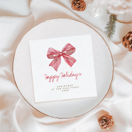 Rode Snoep Stripe Bow Gepersonaliseerde Vakantie P Servet