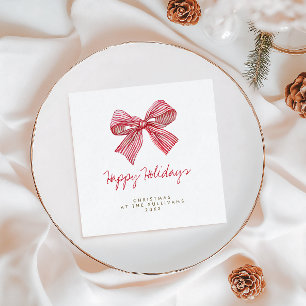 Rode Snoep Stripe Bow Gepersonaliseerde Vakantie P Servet