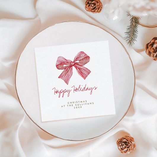 Rode Snoep Stripe Bow Gepersonaliseerde Vakantie P Servet