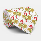 Rode snoepjes goudlinten op witte kerst stropdas (Opgerold)