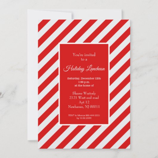 Rode Snoepjes streep en sneeuwvlokken uitnodiging (Voorkant)