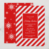 Rode Snoepjes streep en sneeuwvlokken uitnodiging (Voorkant / Achterkant)