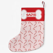 Rode snoepkanen, patroon en hak met naam kleine kerstsok (Achterkant)