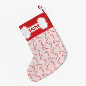 Rode snoepkanen, patroon en hak met naam kleine kerstsok (Achterkant (Hangend))