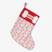 Rode snoepkanen, patroon en hak met naam kleine kerstsok (Voorkant (Hangend))