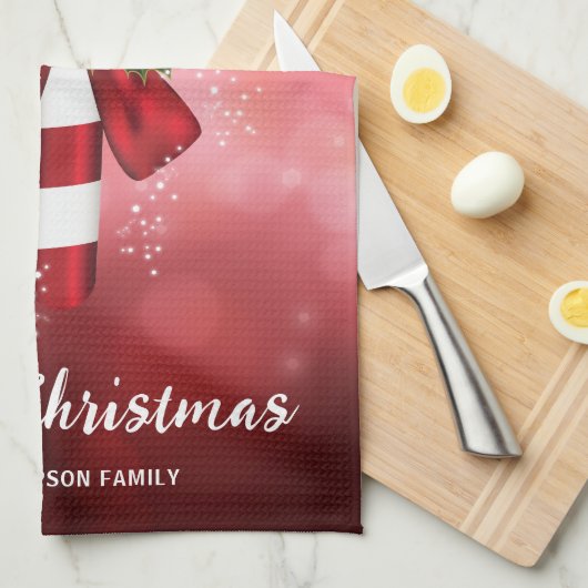 Rode snoepriet op een achtergrond van een rode keh theedoek (Quarter Fold)