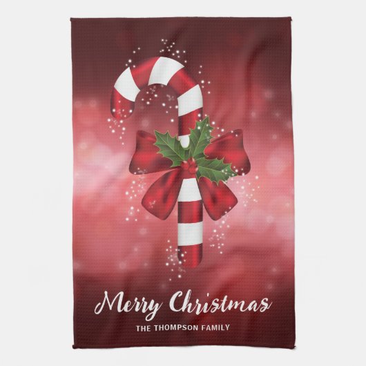 Rode snoepriet op een achtergrond van een rode keh theedoek (Verticaal)