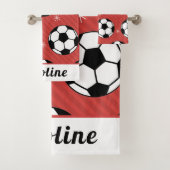 Rode Soccer-kerststijl Ball & Snow-Kinder naam Bad Handdoek (Insitu)