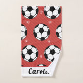 Rode Soccer-kerststijl Ball & Snow-Kinder naam Bad Handdoek (Handdoek)