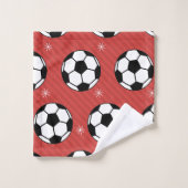 Rode Soccer-kerststijl Ball & Snow-Kinder naam Bad Handdoek (Wasdoekje)