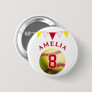 Rode Softbal Bunting Flags Kids Verjaardag Ronde Button 5,7 Cm