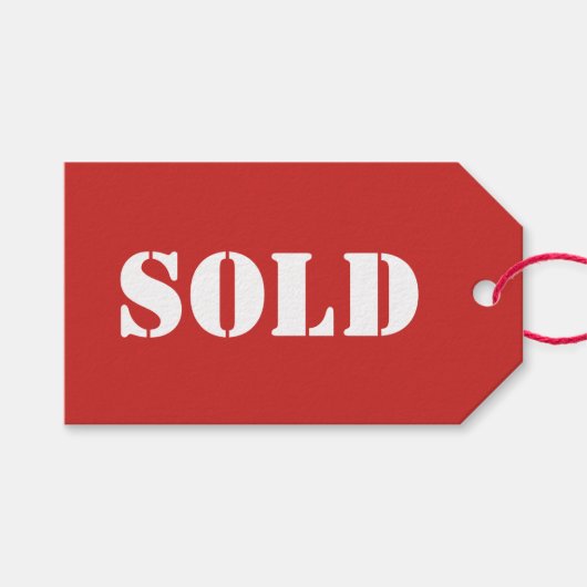 Rode SOLD Typografie Woord Afdruk Cadeaulabel (Voorkant (Horizontaal))