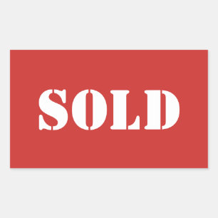 Rode SOLD Typografie Woord Afdruk Rechthoekige Sticker