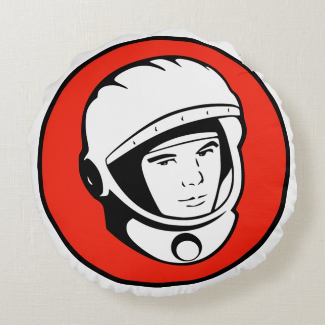 Rode Sovjet Cosmonaut Round Pillow Rond Kussen (Achterkant)