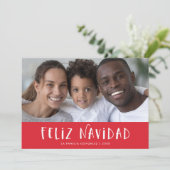 Rode Spaanse Feliz Navidad met foto Feestdagenkaart (Staand voorkant)