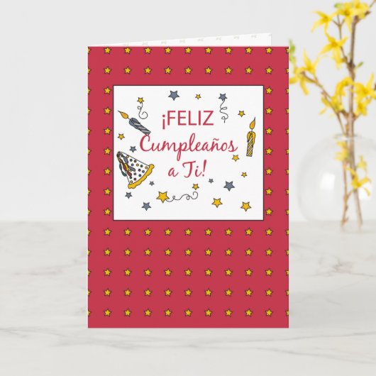 Rode Spaanse Verjaardag, Kaart (Gele Bloem)