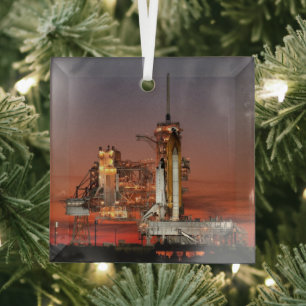 Rode spaceshuttle Spaceschip Atlantis op lanceerpl Glas Ornament